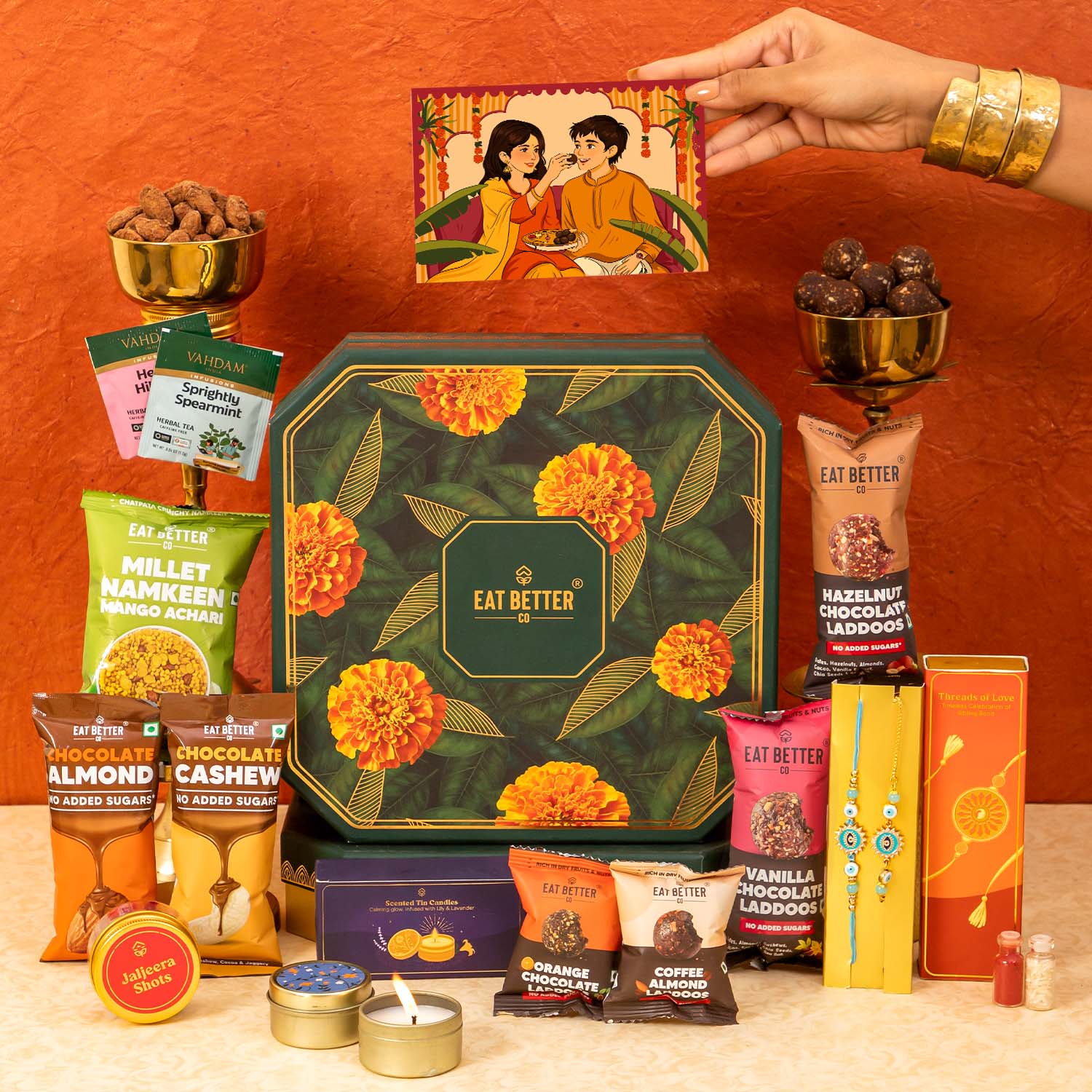 Marigold - 16 Item Rakhi Gift Hamper for Bhaiya Bhabhi