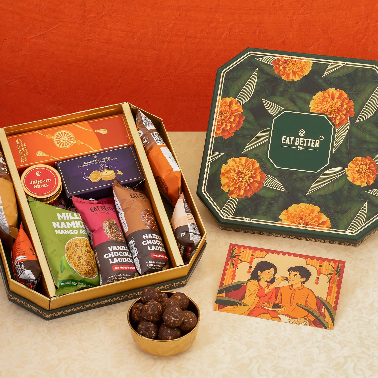 Marigold - 16 Item Rakhi Gift Hamper for Bhaiya Bhabhi - Image 2