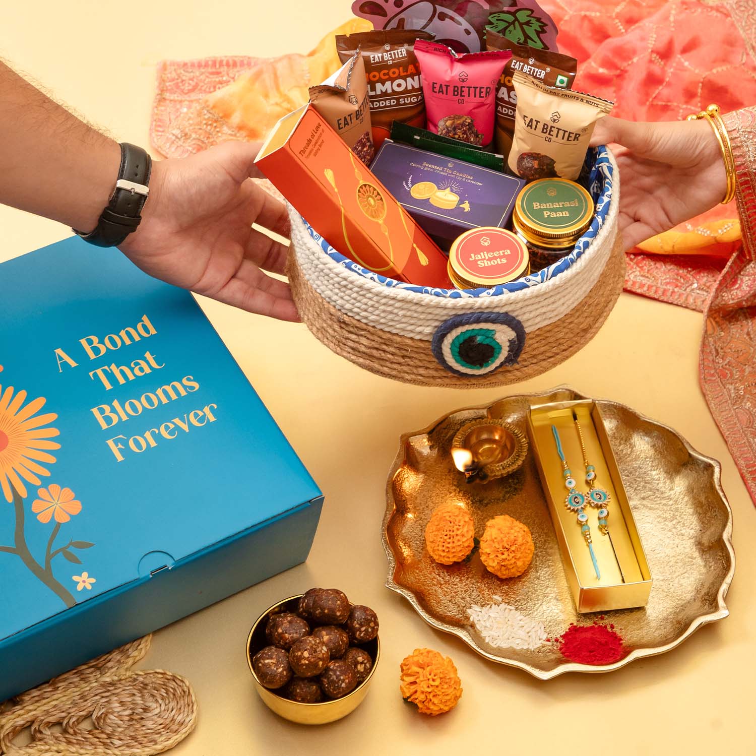 Nazar Na Lage - 17 Item Rakhi Gift Hamper for Bhaiya Bhabhi - Image 2